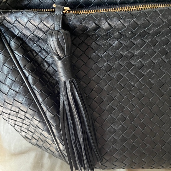 Milaner Italia Hallie Hobo Black Woven Nappa Leather Zip Top Bag Purse New - Picture 8 of 14